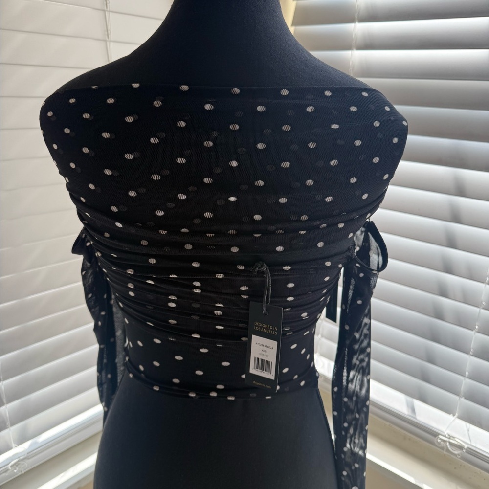 AFRM Black and White Polka Dot Off-Shoulder Blouse - Picture 2 of 4